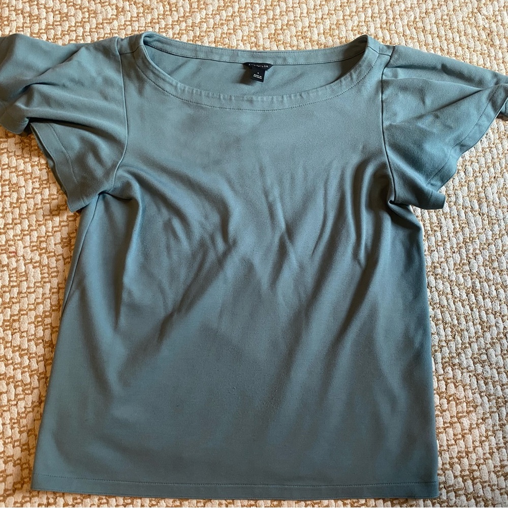 Ann Taylor grayish teal flutter Short Sleeve Scoop Neck Tee
